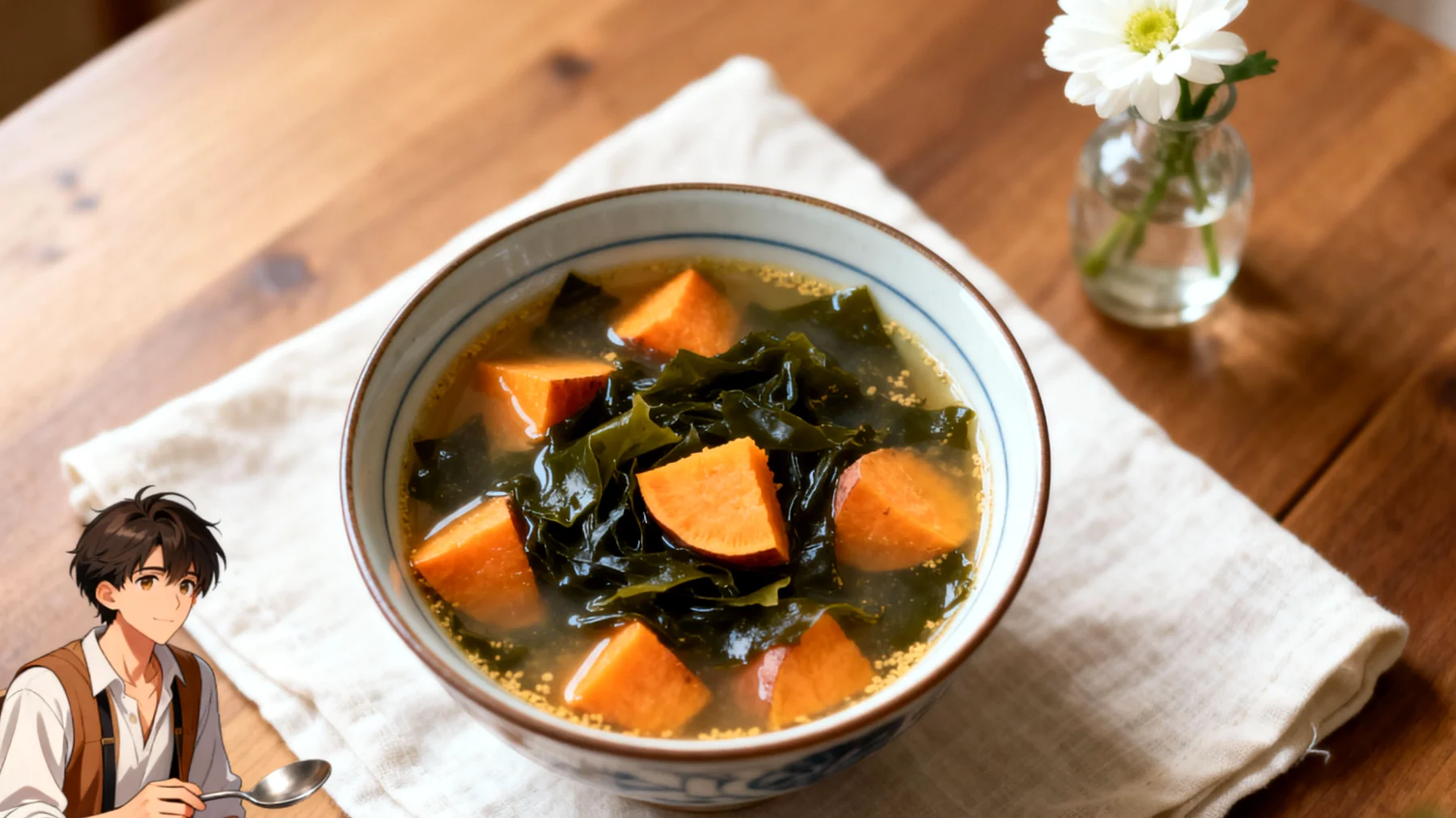 Soupe miso aux algues wakame et patate douce"